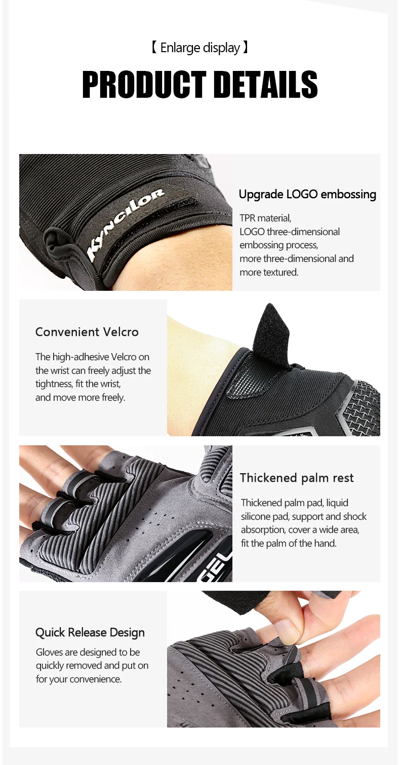 Neue Halbfinger-Fahrradhandschuhe für Herren und Damen, flüssiges Silikon, stoßdämpfend, atmungsaktiv, für Sport, Fahrrad, Fitness – Detail 12