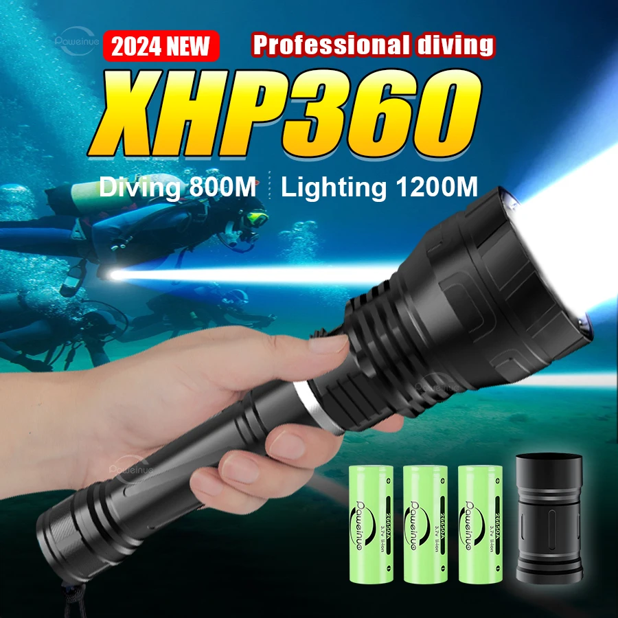 Most Powrful XHP360 Scuba Diving Flashlight Super Bright Professional Underwater Diving Torch Spotlight IP8 Waterproof Dive Lamp