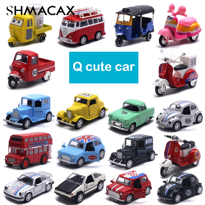 Cute Die-casting Alloy Retro Car Bus Motorcycle Cab Model Ornament Toys For Children Holiday Gift Pull Back Sliding Toys