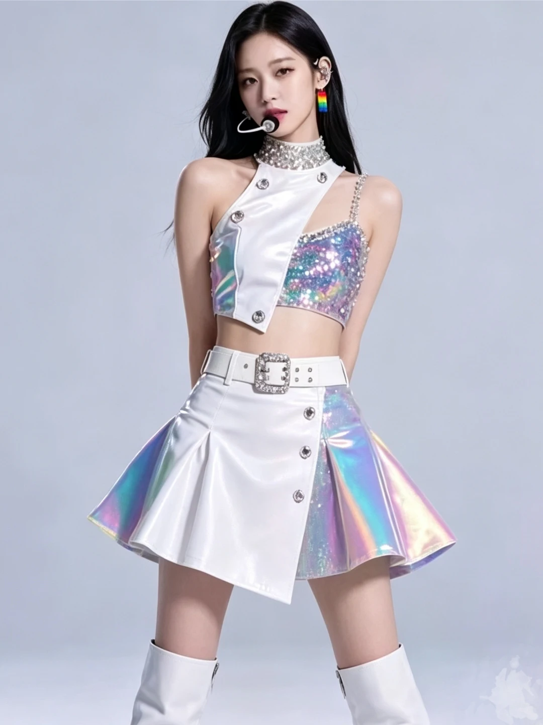 White Jazz Style Stage Performance Outfit for Women's Group Bar Gogo Dance Ensemble Commercial Performance Costume Set
