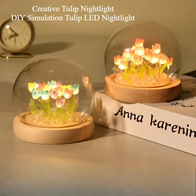 

10/15/20Pcs Tulip USB Artificial Flower Flower Table Lamp DIY Simulation Tulip LED Handmade Bedside Luminous Ornament