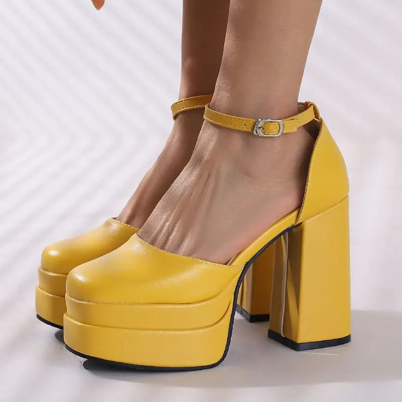

Sexy Women's Sandals Summer Shoes Platform Yellow High Heels Ankle Straps Pumps Stripper Fetish Dance Party Shoes Large Size 50