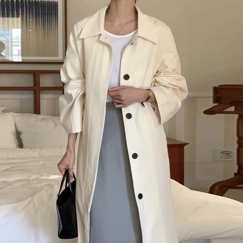 

Trench Coat Buttoned To The Top Woman Clothing Minimalist Printing Quality Goth High-End Feeling Flattering Covering Rain