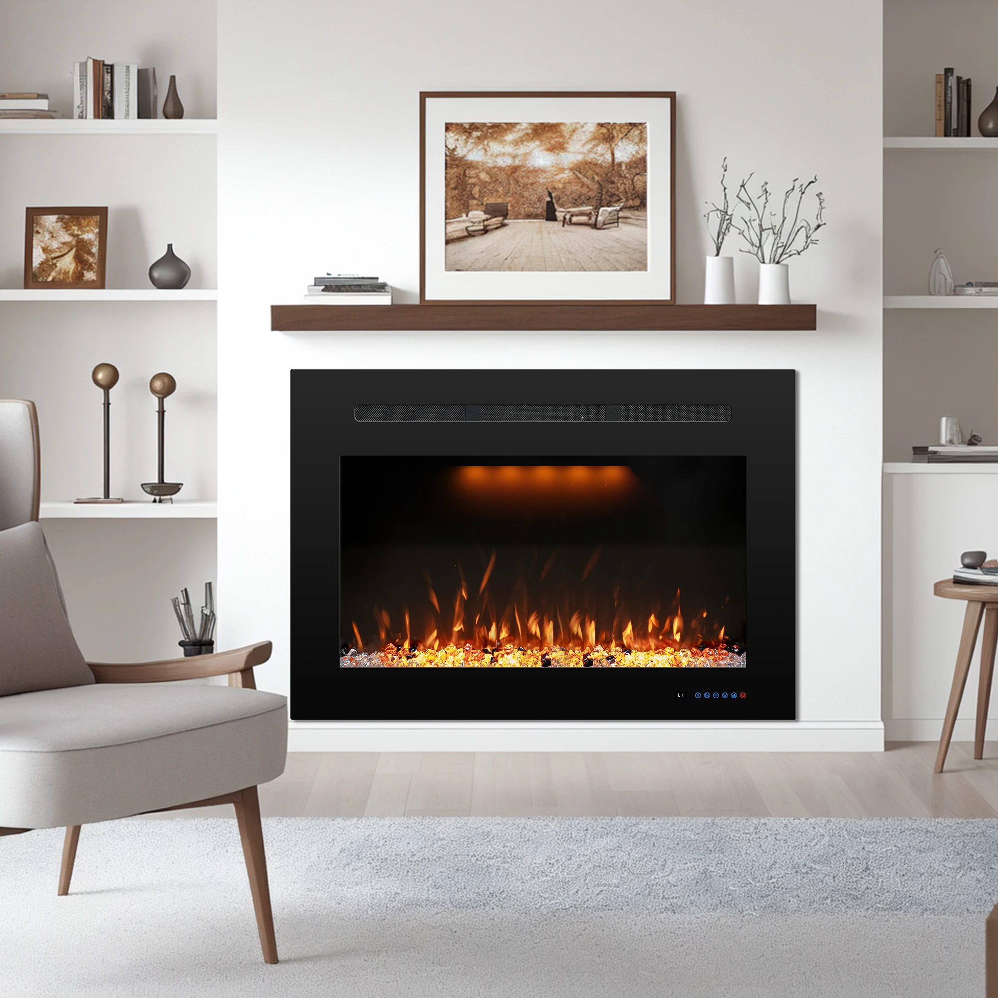 40 Inches Hot Sell Cheap Built-in Electric Fireplace Heating With Real Log Wood Crackling Sound Remote Control