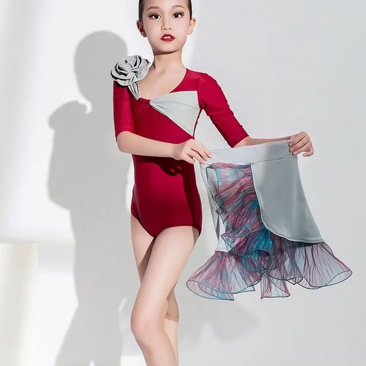 

Модный детский костюм для латинских танцев для девочек, костюм для танцевальных соревнований, новое элитное платье Gala Red