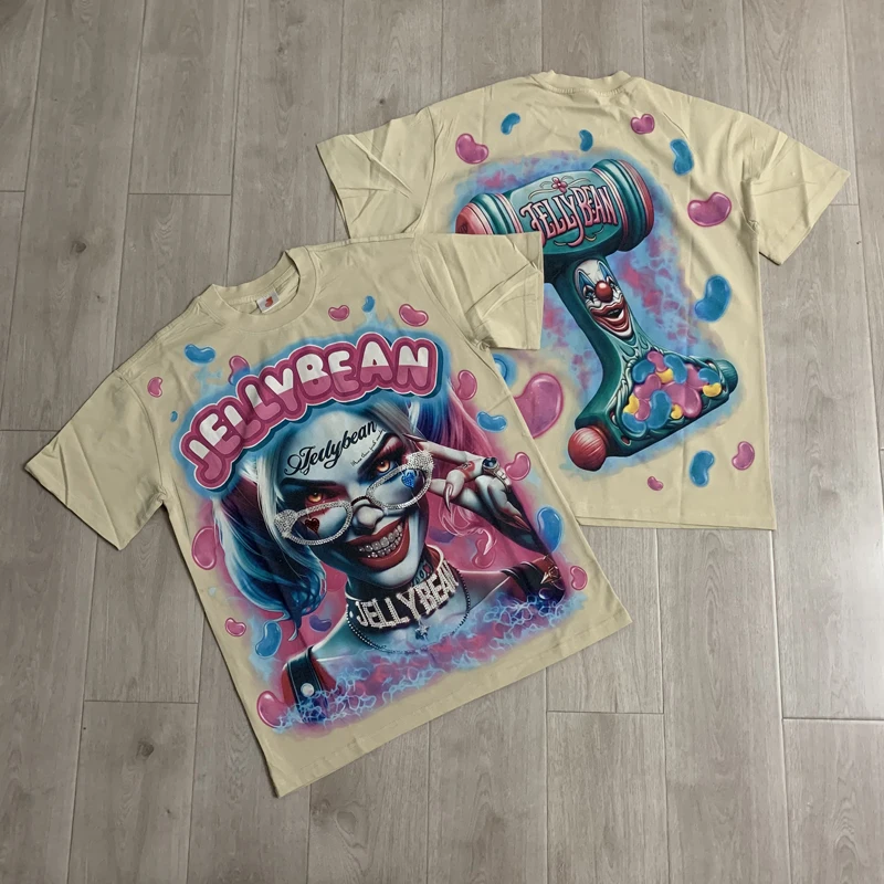 Vintage Character Graphic Jellybean T-shirt Jellybean Clown Hammer Print Men Women Y2K Streetwear Short Sleeve JELLYBEAN Tee