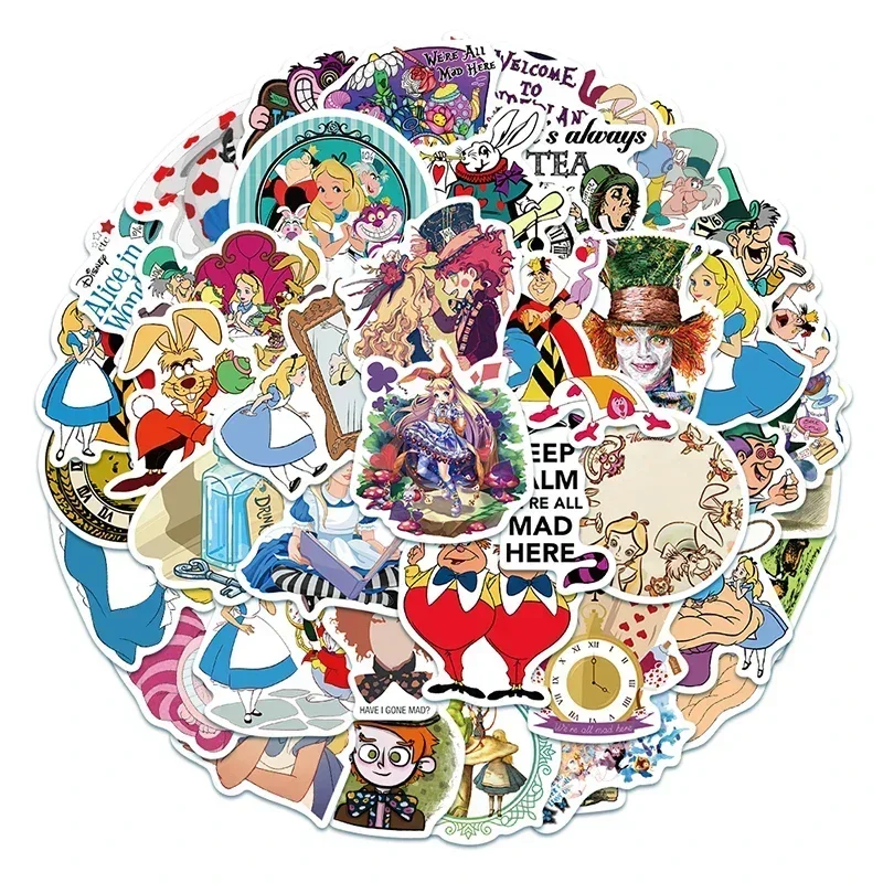 50pcs Alice in Wonderland Cartoon Stickers Disney Anime Cute Decals DIY Water Bottle Car Stationery Sticker Kid Party Gift