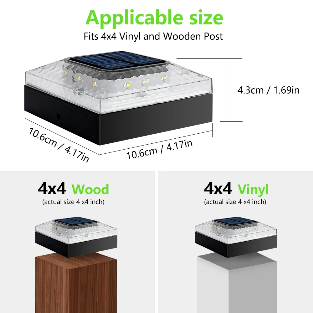 1/4PCS Solar Post Cap Lights Outdoor IP65 Waterproof 3 Color Modes Fence Topper Light For 4x4 Vinyl Wood Post Lighting image 6