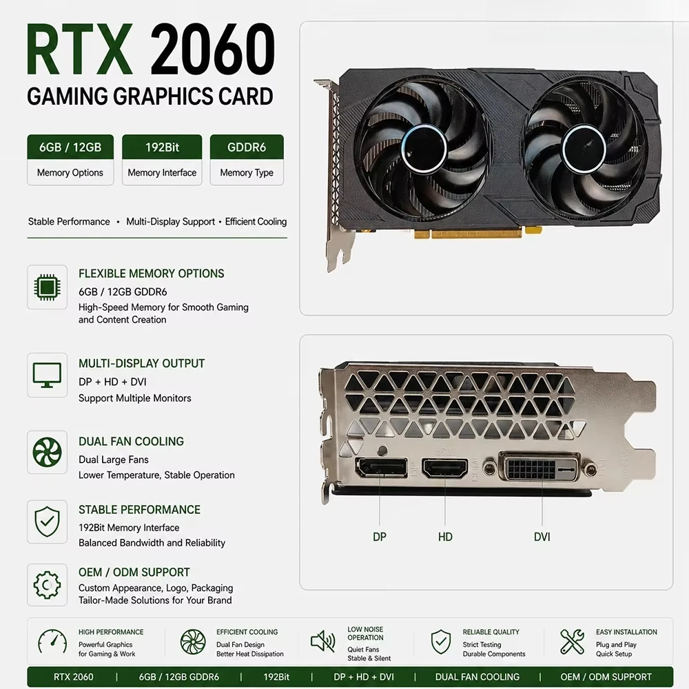 Factory Direct RTX 2060 6GB/12GB GDDR6 Ray Tracing Gaming Graphics Card OEM Wholesale Bulk GPU