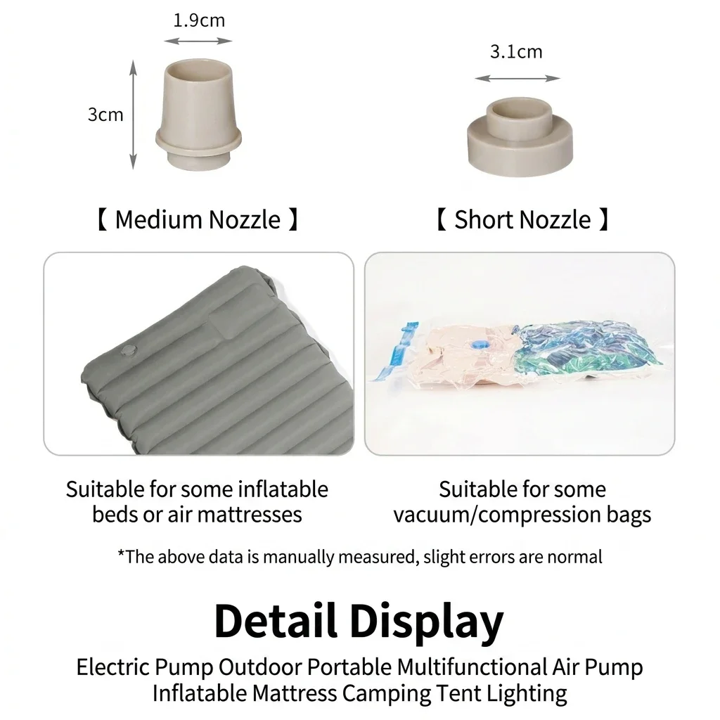 Mini Electric Inflatable Pump 3-in-1 with Lights Wireless Air Compressor for Camping Hiking Inflate & Deflate Equipment