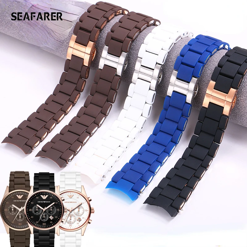 Rubber Steel Watch Strap for Armani Ar5905 5920 5890 5858 5906 Soft Comfortable Silicone Watchband Accessories 20 23mm Wristband