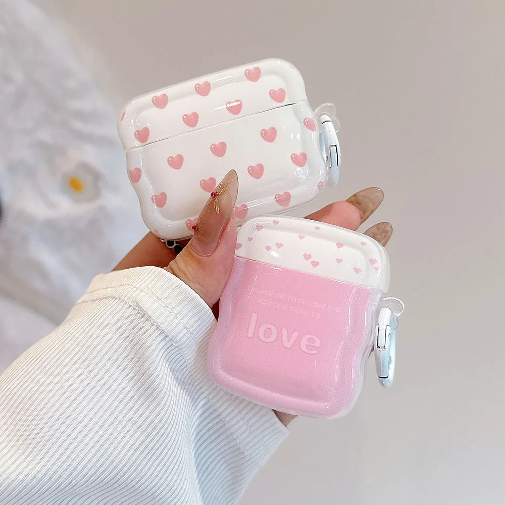 korea lovely love heart soft case for airpods 1 2 3 pro 2 earphone accessories fashion girl gloss wave transparent headphone bag