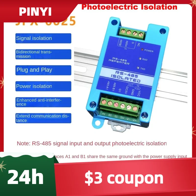 Industrial Grade 3-Terminal Fully Isolated RS485  Repeater Lightning Protection Signal Amplification Anti-interference Extender