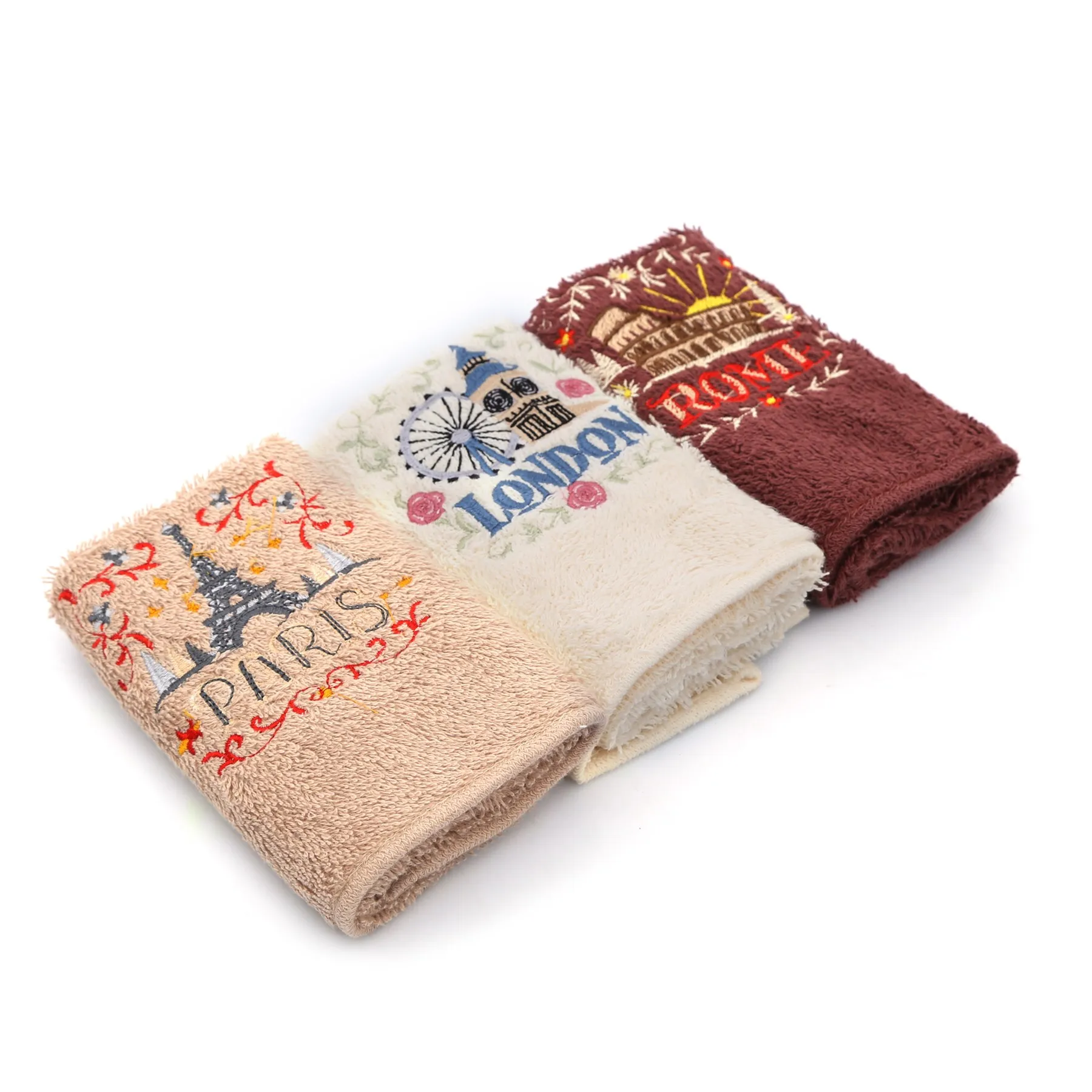 Hand Towel 3 Pcs 30x50 cm Gift European Capitals 100% Turkish Cotton Kitchen Set