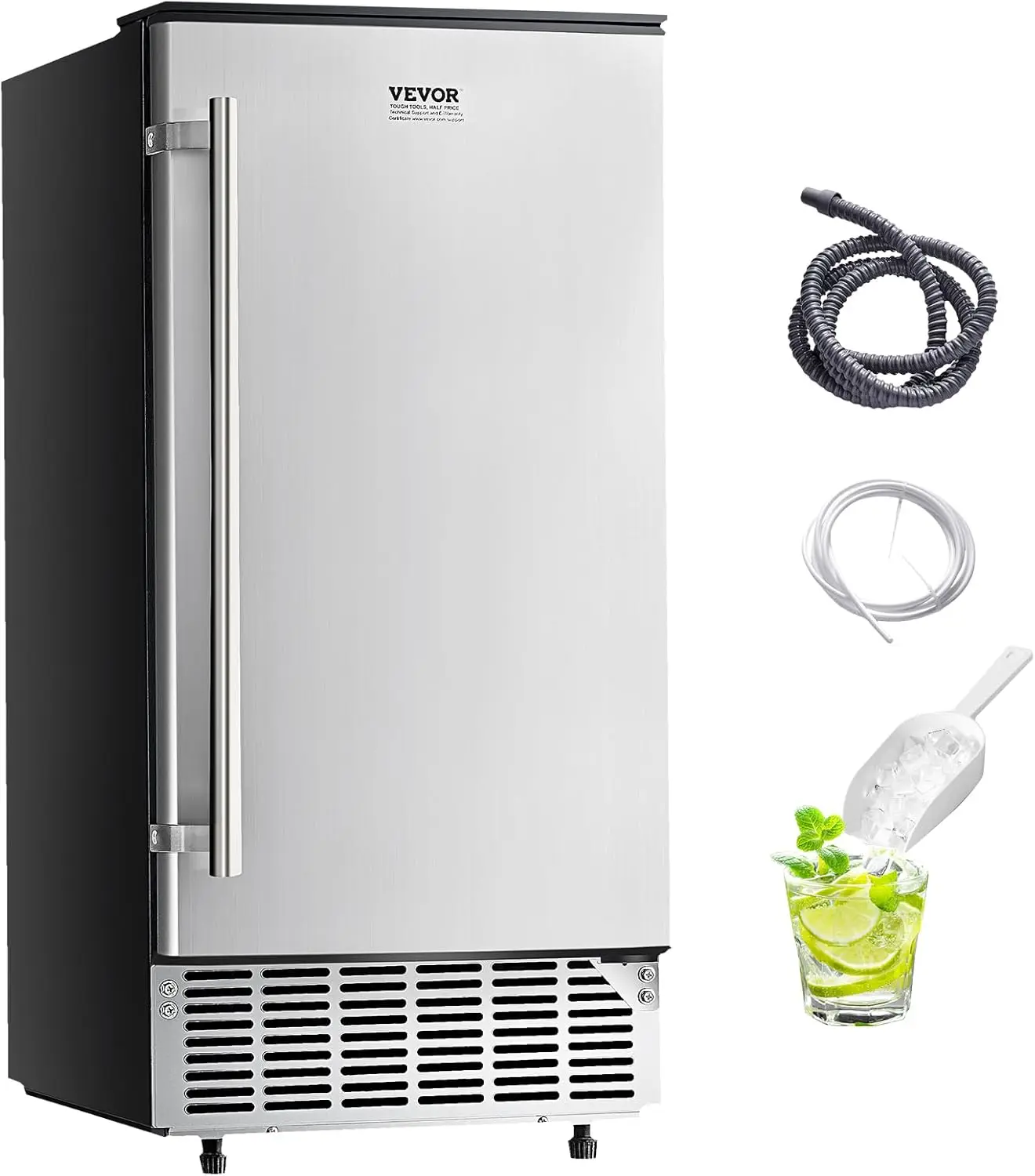 

Undercounter Built in Ice Maker 80 Lbs Day Under Counter Ice Maker Machine with Reversible Door Stainless Steel Freestanding