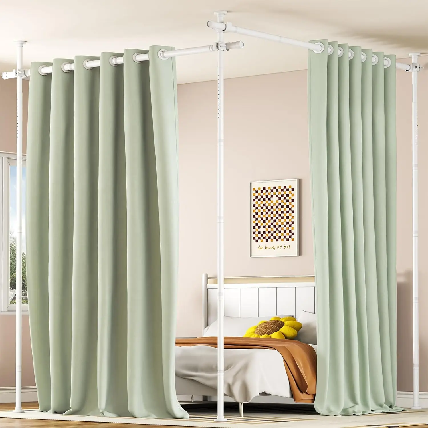 

Adjustable Tension Rod Room Divider, No Drilling Floor to Ceiling Privacy Separator, White