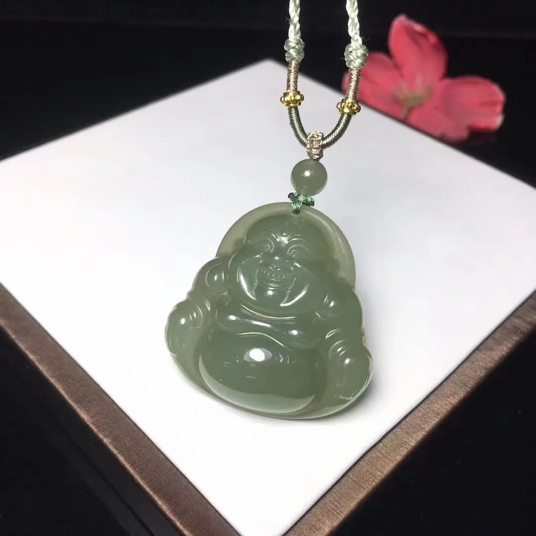 

Natural 100% real cyan hetian jade pendant necklace hand-carved Buddha God necklaces pendants man jade jewelry Bless peace