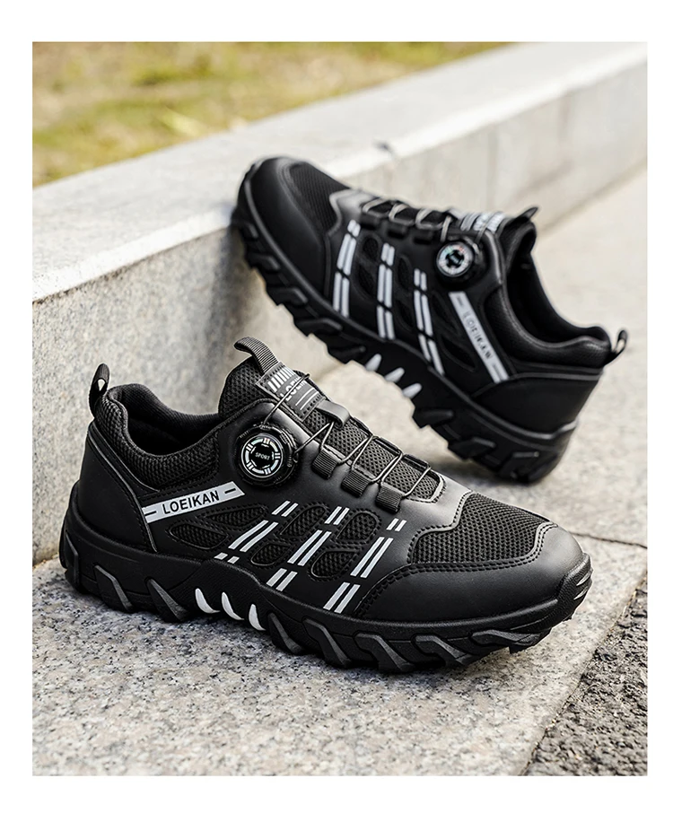 Herren-Wanderschuhe mit drehbarer Schnalle, rutschfeste, dicke Sohle, Outdoor-Trekking-Kletterschuhe, Schwarz-Silber – Detail 10