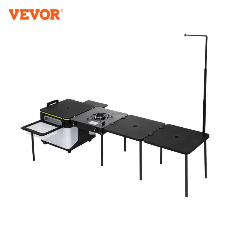 VEVOR موبايل مطبخ المحمولة متعددة الوظائف مخيم صندوق ث/عجلات الكل في واحد المتكاملة التخييم محطة الطبخ طوي في الهواء الطلق