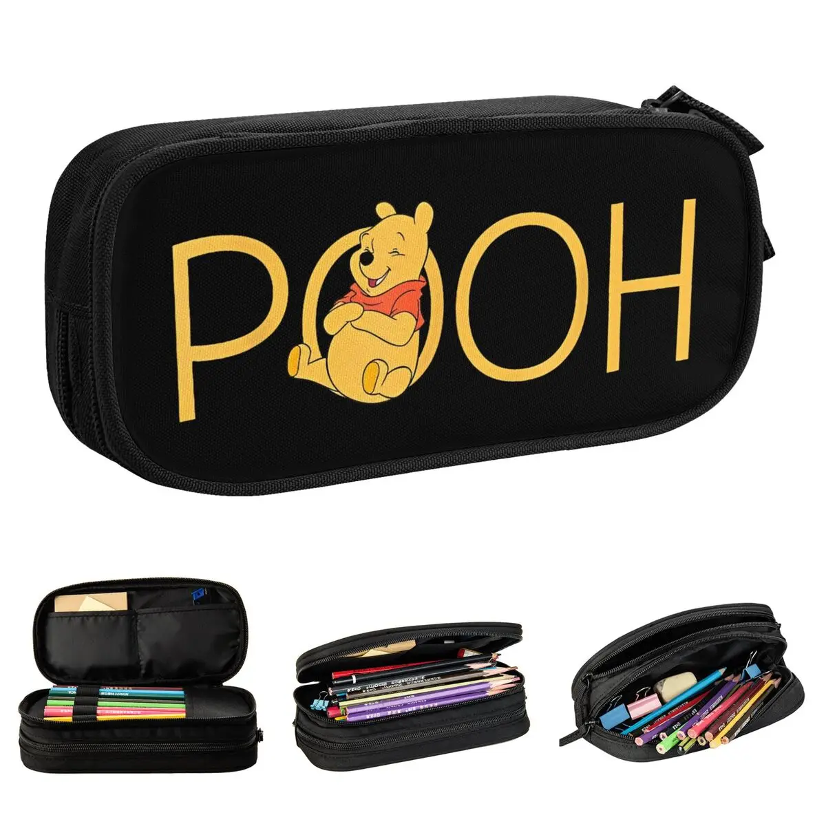 Winnie The Pooh Classic Lettering Pencil Cases Cartoon Cute Pen Box Bags Girl Boy Big Capacity School Supplies Zipper Pencilcase