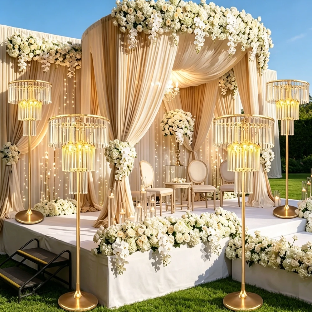 80-120cm)4-10pcs Led Table Battery Wireless acrylic Crystal Bead ice bar Curtain Flower Stand Table Centerpieces Decoration