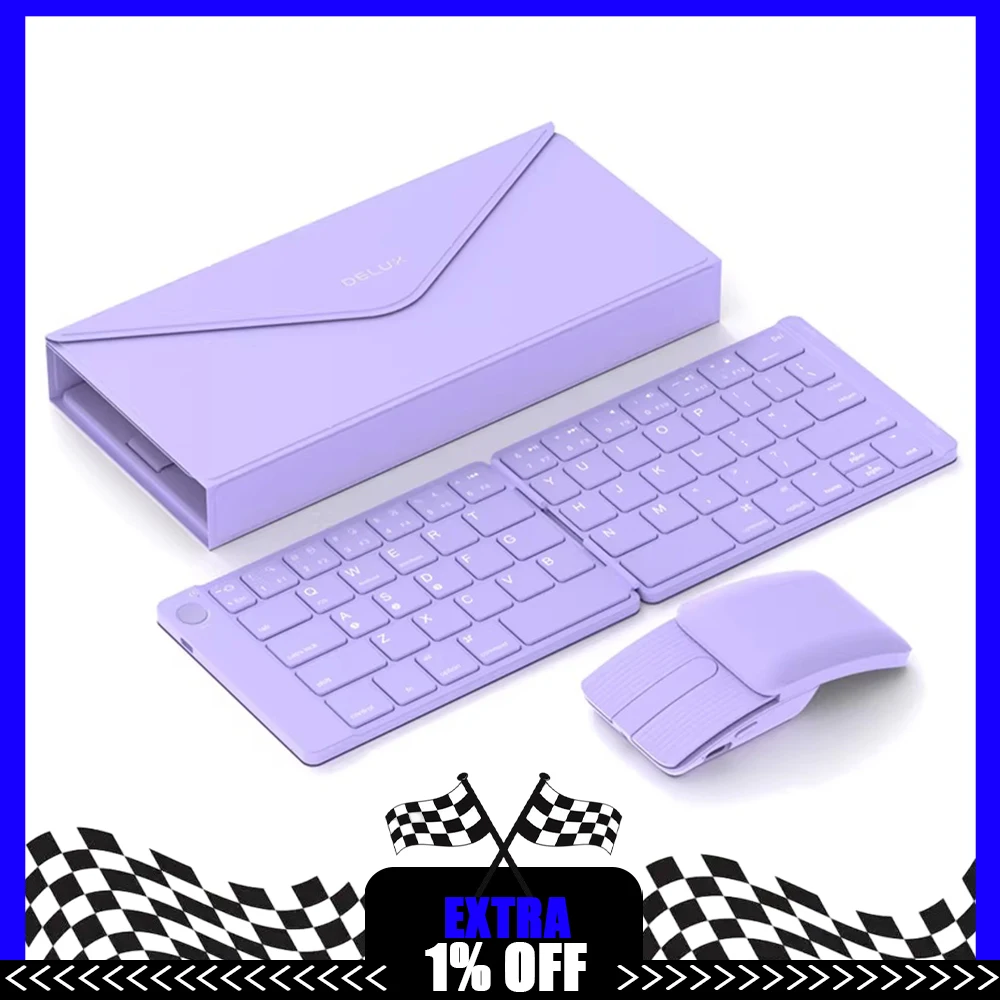 DeLUX MF10 Office Mouse Bluetooth Connection 1600DPI Folding Mouse And Keyboard Suit Light Weight  Mute For Pc Accessories Gifts