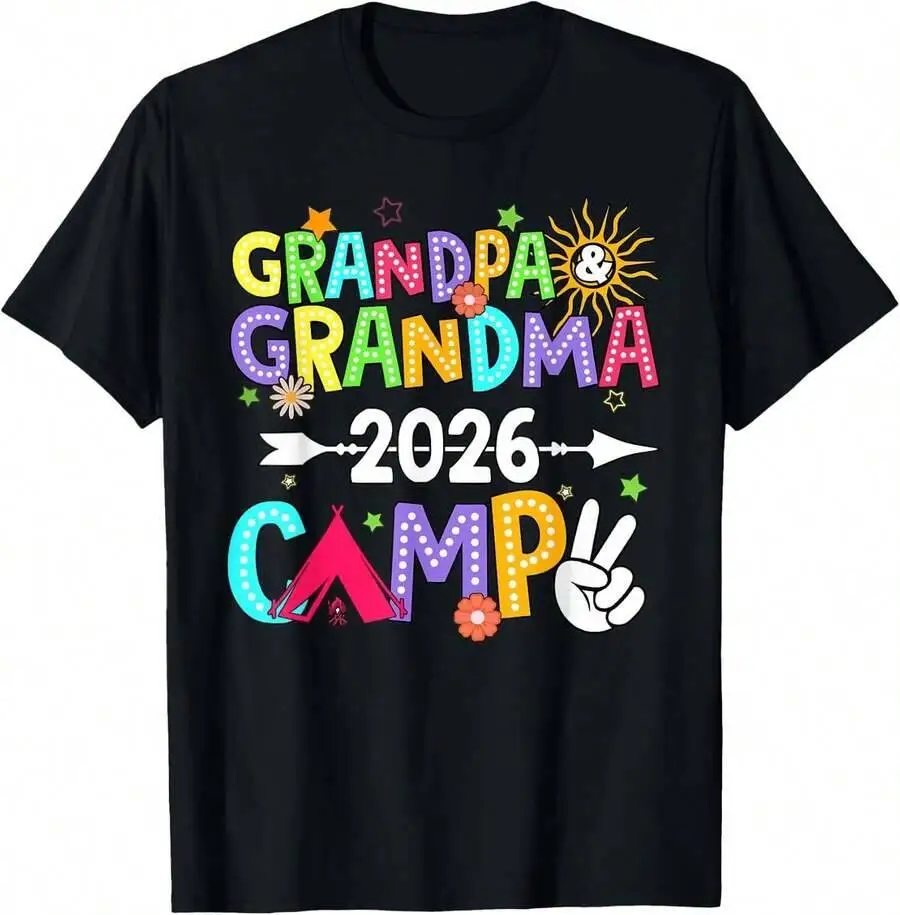 Grandparents Camping Vacation T-Shirt 100% Cotton Trendy Y2K Short-Sleeve Tee – Soft, Quick-Drying, & Moisture-Wicking; Ideal