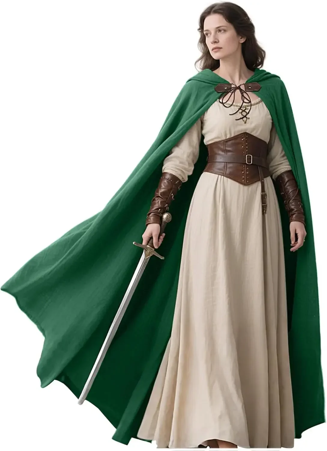 LisdinoL'VOW Middeleeuwse capuchonmantel Linnen Renaissance Cape met capuchon - Halloween Hobbit Cosplay Heks Tovenaar LARP