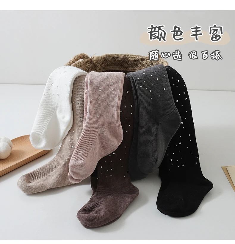 Niedliche Mädchen Frühling Herbst Weiche Baumwolle Warme Glänzende Strumpfhose Vertikale Streifen Glitzer Strass Leggings Kawaii Elastische Kinder-Strumpfhose – Detail 5