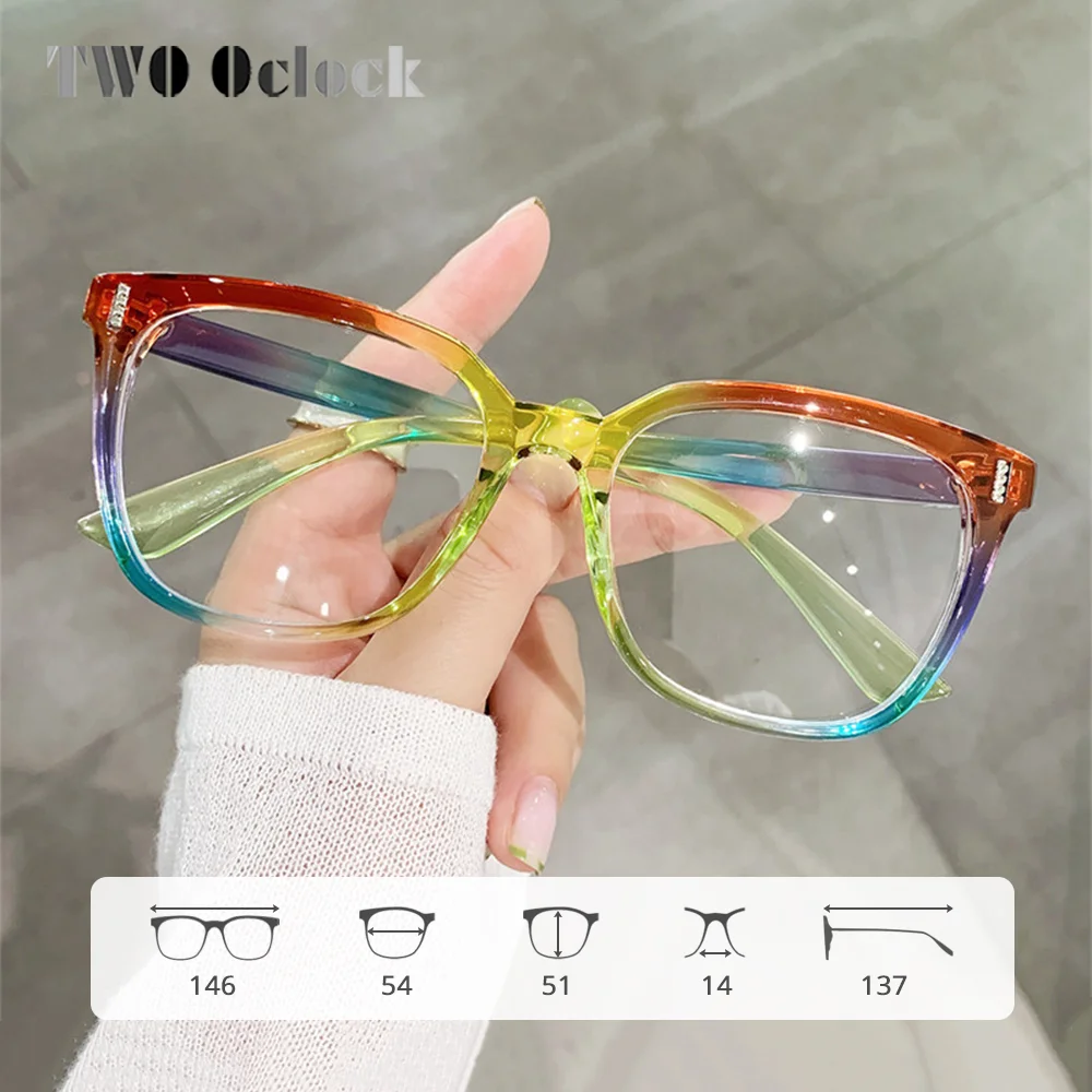 Trendy Women\'s Eyeglass with Frame Square Rainbow Colorful Prescription 0 Diopter Grade Glasses Female Plastic Anti Blue Eyewear