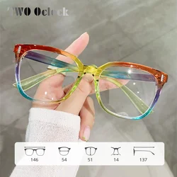 Trendy Women's Eyeglass with Frame Square Rainbow Colorful Prescription 0 Diopter Grade Glasses Female Plastic Anti Blue Eyewear