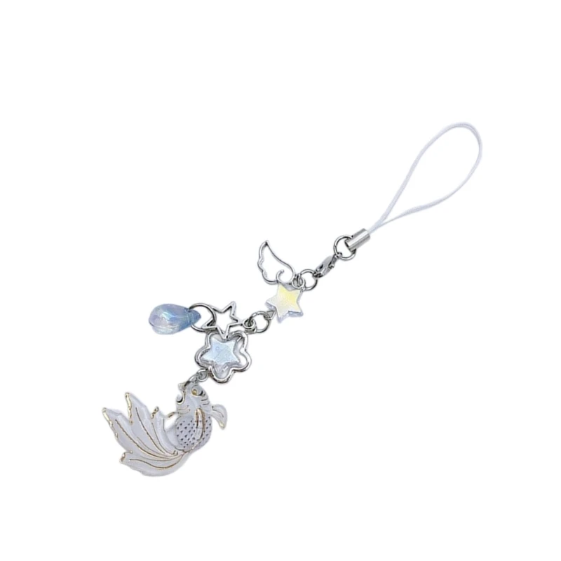 Beaded Phone Lanyard Kois Fish Star Pendant Wrist Strap Detachable Phone Chains Keyring Portable Accessory for Women