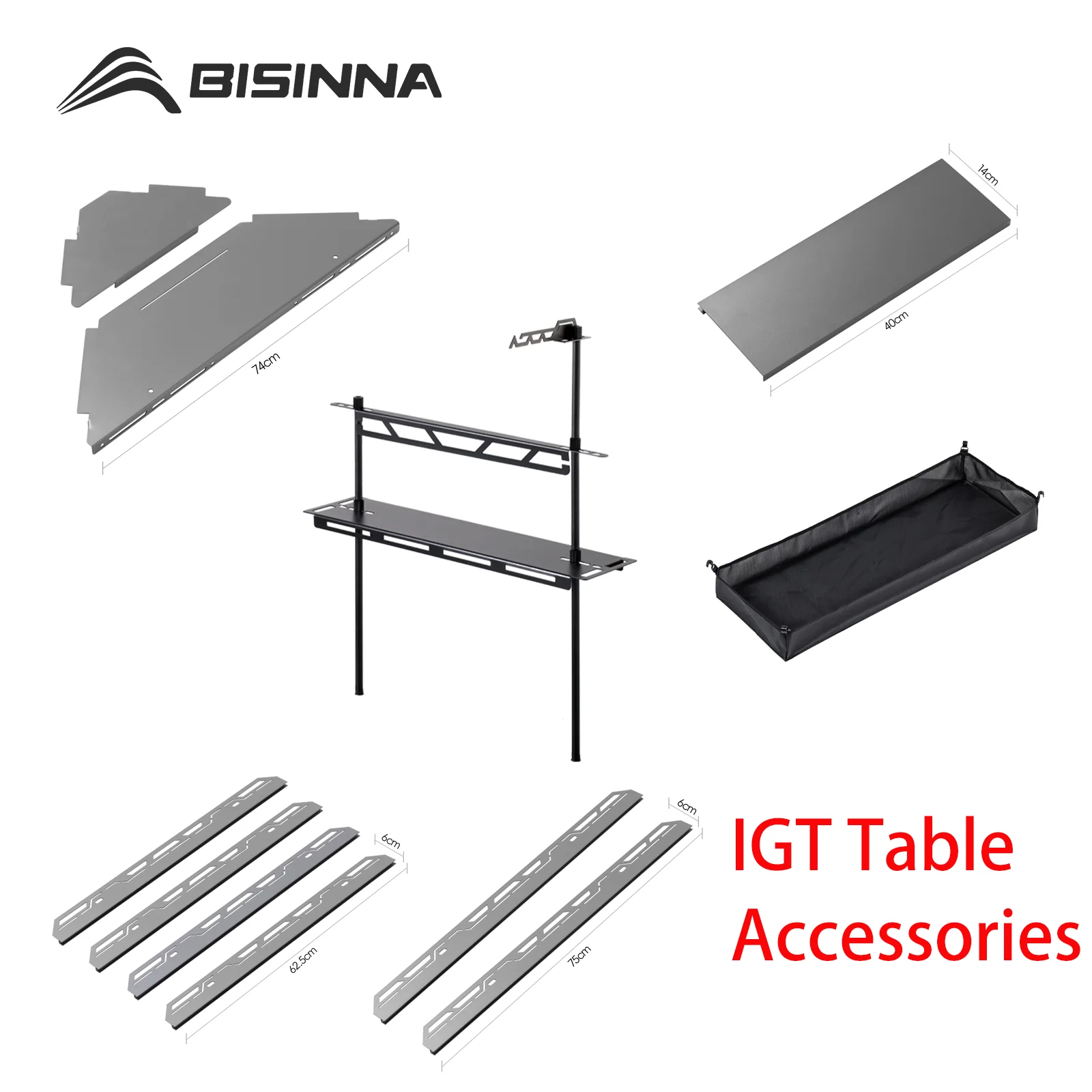 BISINNA IGT Table Accessories Half-unit Expansion Table Storage Rack Lamp Pole Net Bag BBQ Picnic Multifunctional Camp Supplies