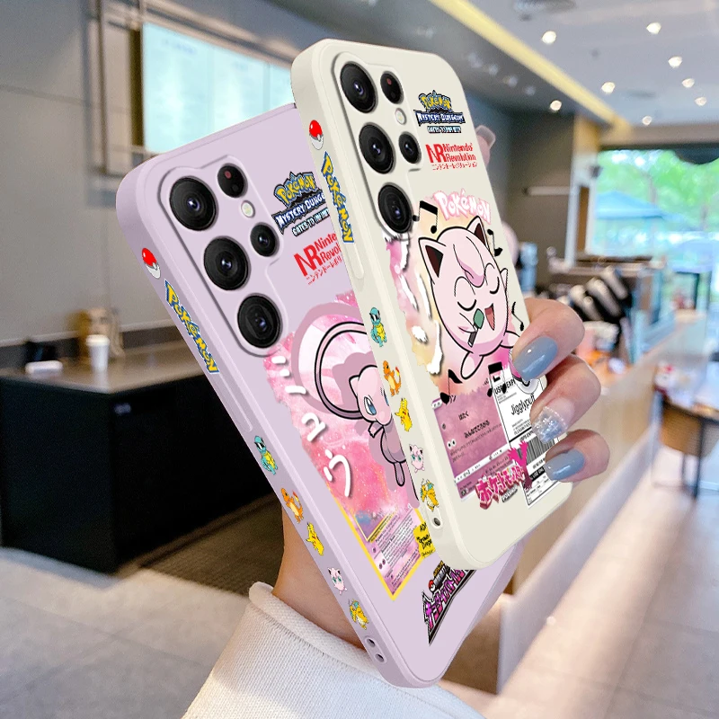 غطاء حبل يسار سائل من Jigglypuff مي بوكيمون نورلاكس ، سامسونج جالاكسي S24 S23 S22 S21 S20 FE S10 Ultra Plus Lite 5G TPU #2