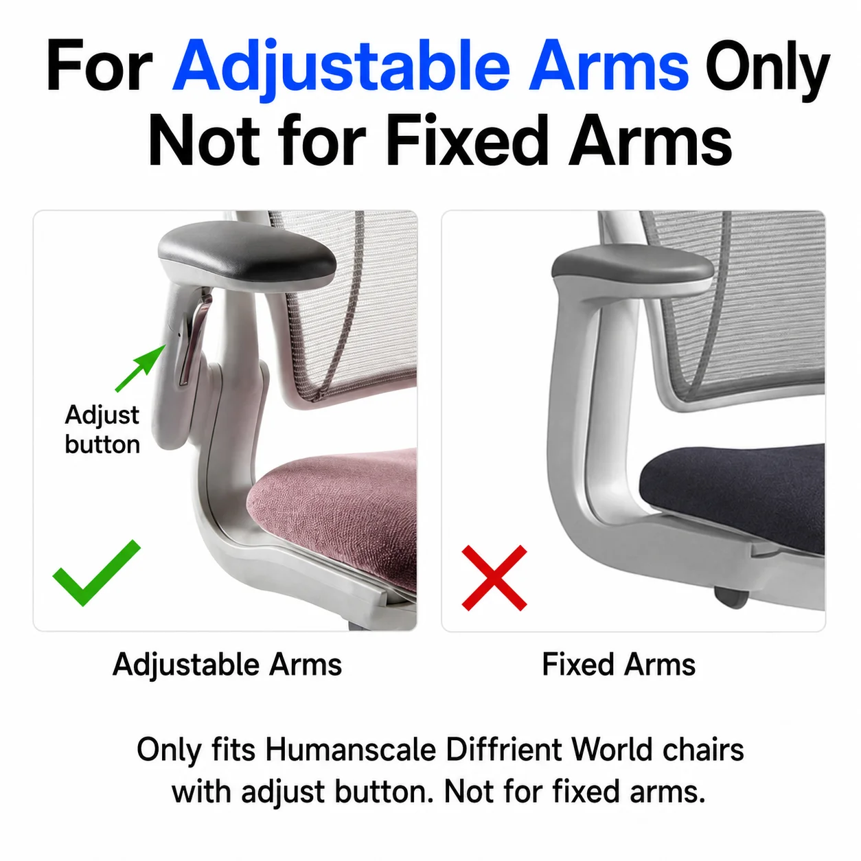 Arm Pads Replacement for Humanscale Diffrient World Chair Height-Adjustable Arms Black/Light Gray 1 Pair