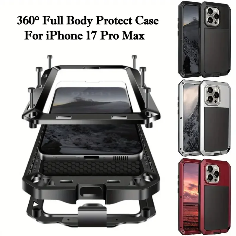

360° Full Body Armor Anti-drop Case For IPhone 17 Pro Max Air 16 15 14 13 12 11 Screen Protect Aluminum Shell Waterproof Cover
