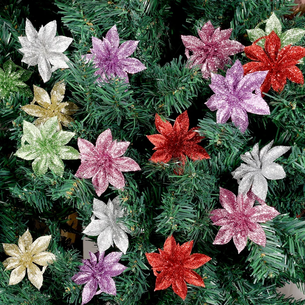 شجرة عيد الميلاد الاصطناعية شنقا الحلي ، الزهور وهمية ، لمعان ، الذهب ، الفضة ، السنة الجديدة ، هدية محاكاة