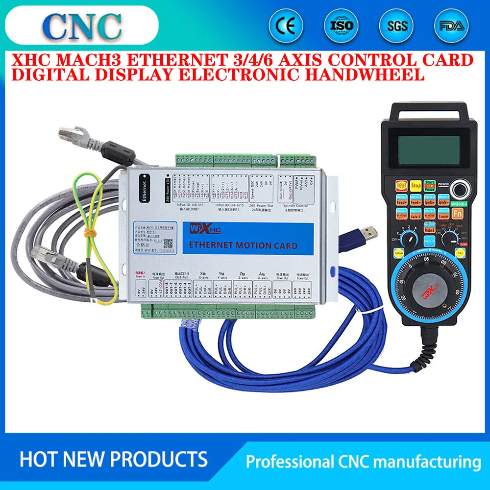 

XHC Ethernet 3/4/6 Axis MACH3 CNC Kit Motion Control Card Frequency 2000KHZ Wired Electronic Handwheel Digital Display MPG