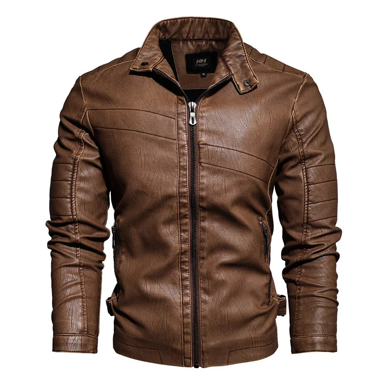 

Autumn Winter Men's Leather Jackets Casual Fashion Stand Collar Motorcycle Jacket Men Slim Fit Quality PU Leather Jacket Men