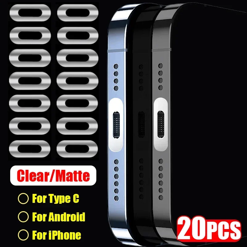 20/10PCS Transparent Protective Film Charging Port Protection Stickers for Apple IPhone Samsung Android Anti Dust Covers