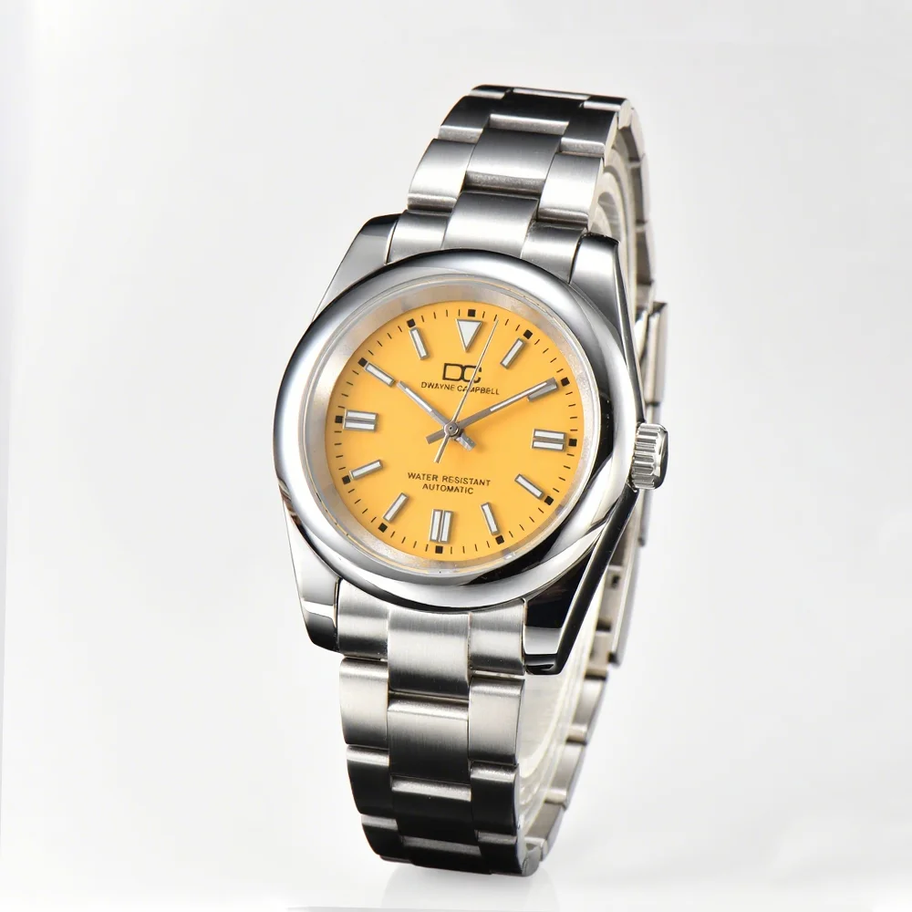Custom Logo Watch Fit For NH35 Automatic mechanical watch 39MM New Silver Steel Watch Case Plane sapphire glass 28.5MM Dial