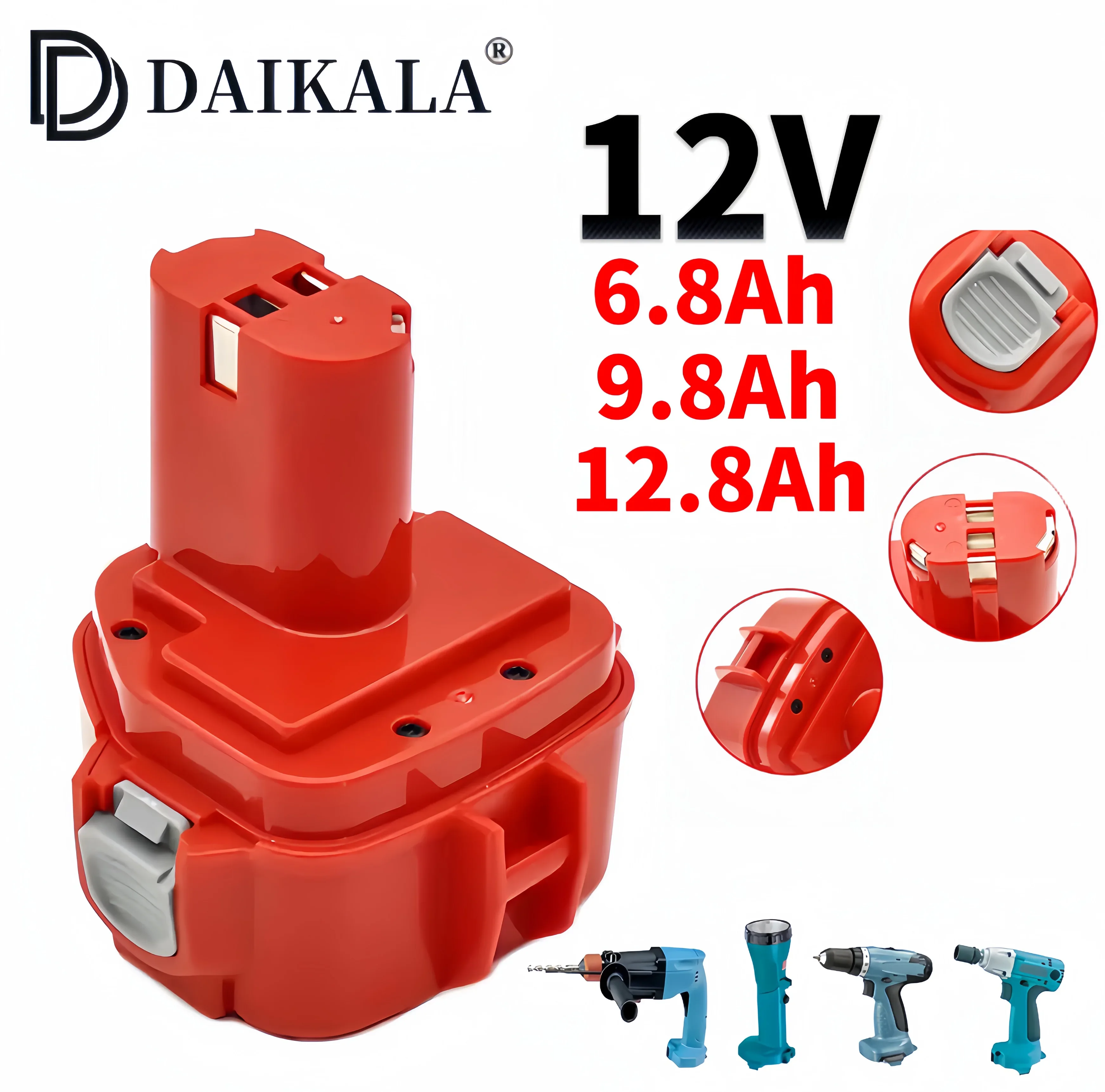 high-capacity 6.8/9.8/12.8Ah for 12V Makita Ni-MH Battery Power Tools Replacement Drill Bateria PA12 1220 1222 1235 1233 Battery