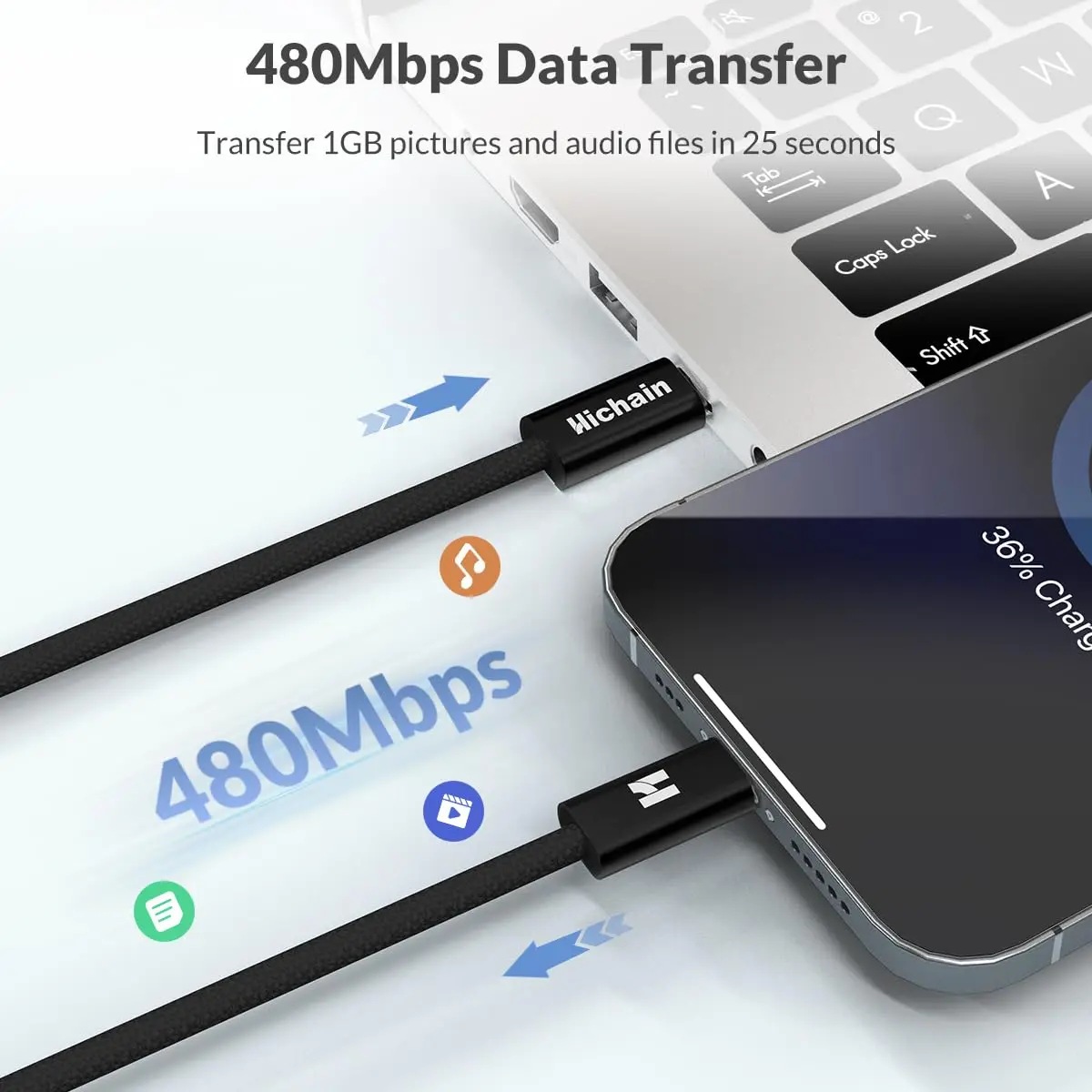 Hichain PD 65W Кабель для быстрой зарядки USBC To Type C Кабель для передачи данных для iphone Для Samsung Для Xiaomi Для Huawei Планшеты Ноутбук 1,2M/2M