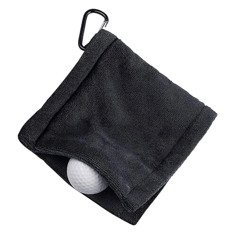 Square Golf Towel Microfiber Fabric Golf Towel Cleaning Tool with Carabiner Hook Resistance Clip Golf Club Wipe Cloth