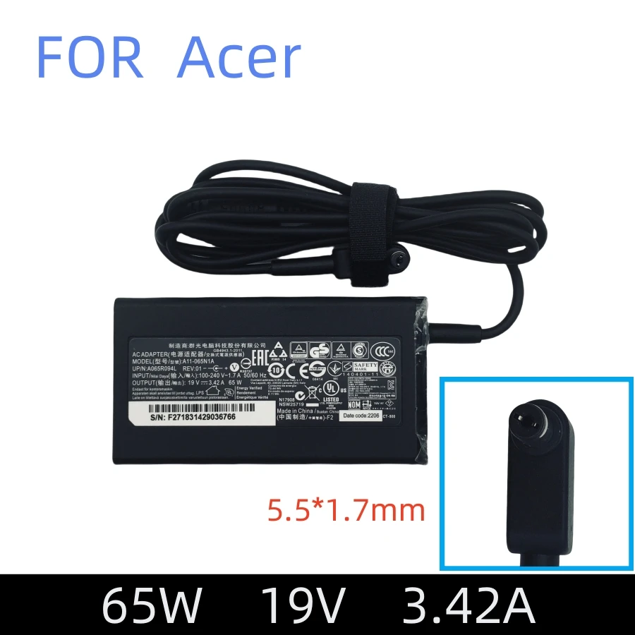 

Зарядное устройство для ноутбука 19 В, 3,42 А, 65 Вт, 5,5*1,7 мм для Acer Aspire 5315 5630 5735 5920 5535 5738 6920 6530G 7739Z, адаптер питания