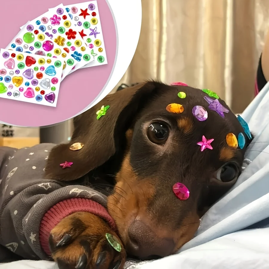 4 Stück Haustier-Strass-Aufkleber, zufällige Farben, Cartoon-Strass-Patches, Haustierpflege-Dekoration für Hunde und Katzen – Detail 2