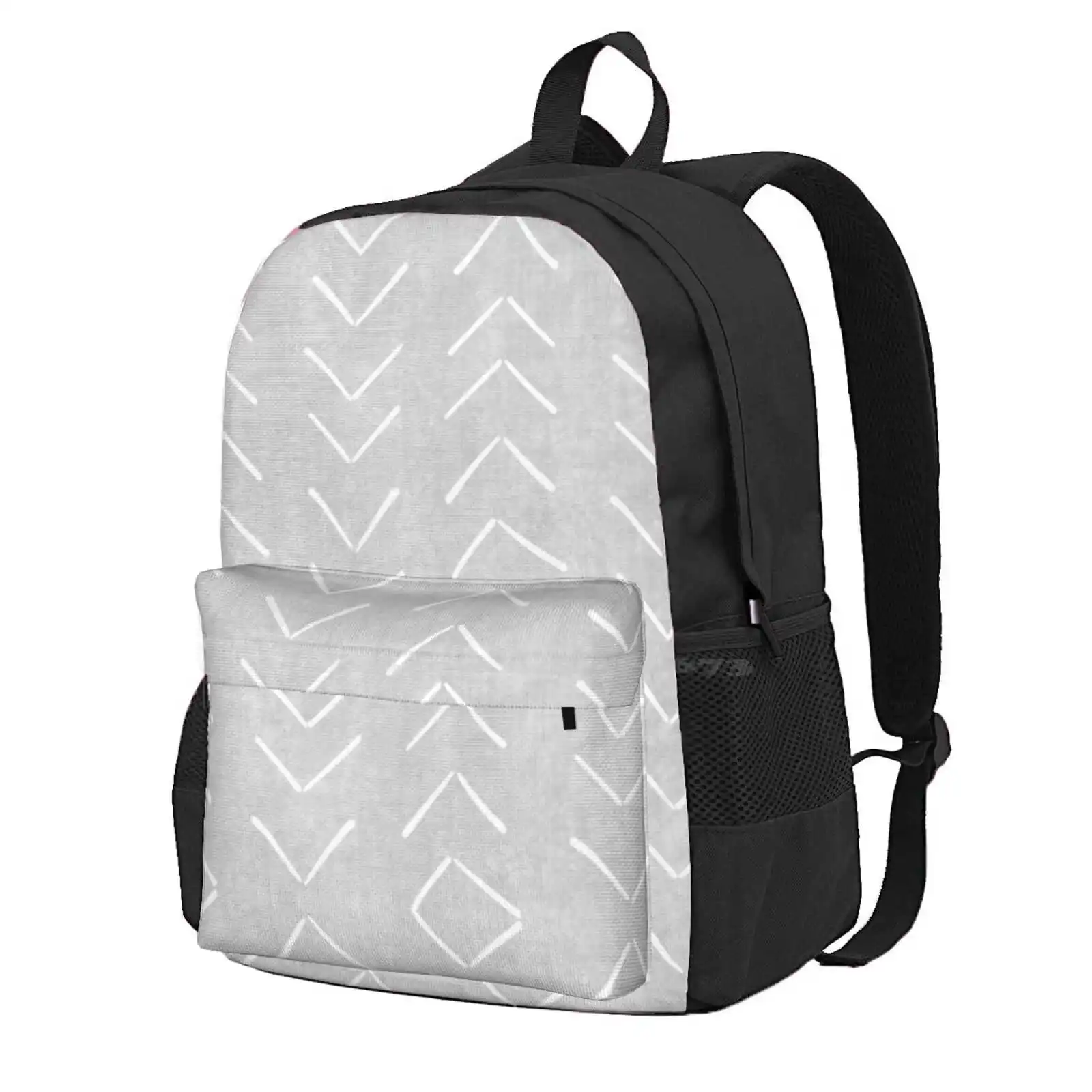 Boho Big Arrows In Grey Hot Sale Schoolbag Backpack Fashion Bags Grey Gray Ash White Neutral Bohemian Tribal Dye Arrows