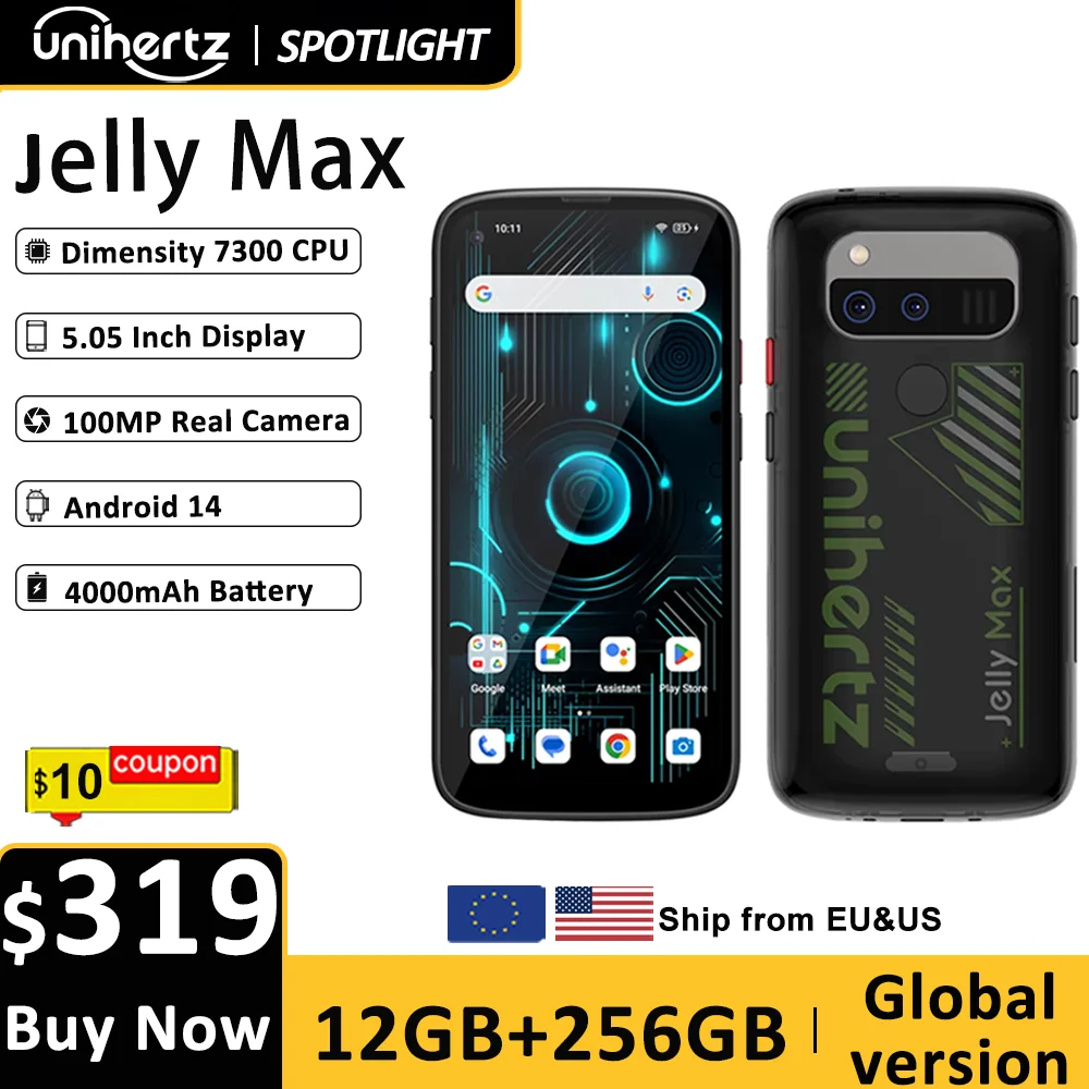 Unihertz Jelly Max Mini Smartphone Dimensity 7300 CPU 5G Android 14 24GB 256GB 32MP 100MP Camera Dual Nano SIM Card