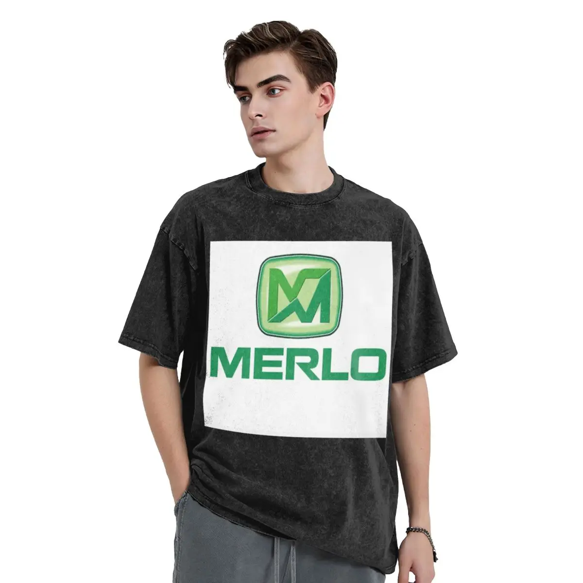 

Merlo Logo Washed T Shirts Oversized Short Sleeve Hip Hop T-Shirt Streetwear Tops Tees for Men Women