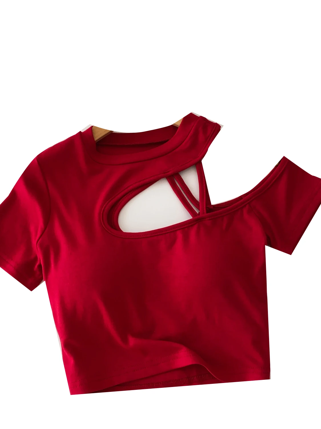 mat ort Sve T-shirt Frauen Sommer Unregelmäßige aushöhlen Design ow Schlüsselbein Bauchnabel Pure Desire Spicy Girl Top